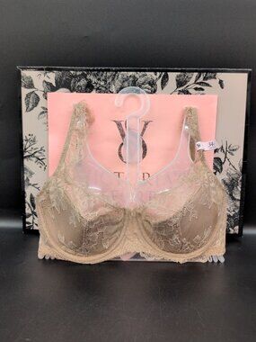 Victoria Secret Very Sexy Rose Lace Uplift Underwired Balconette Bra 34C Praline